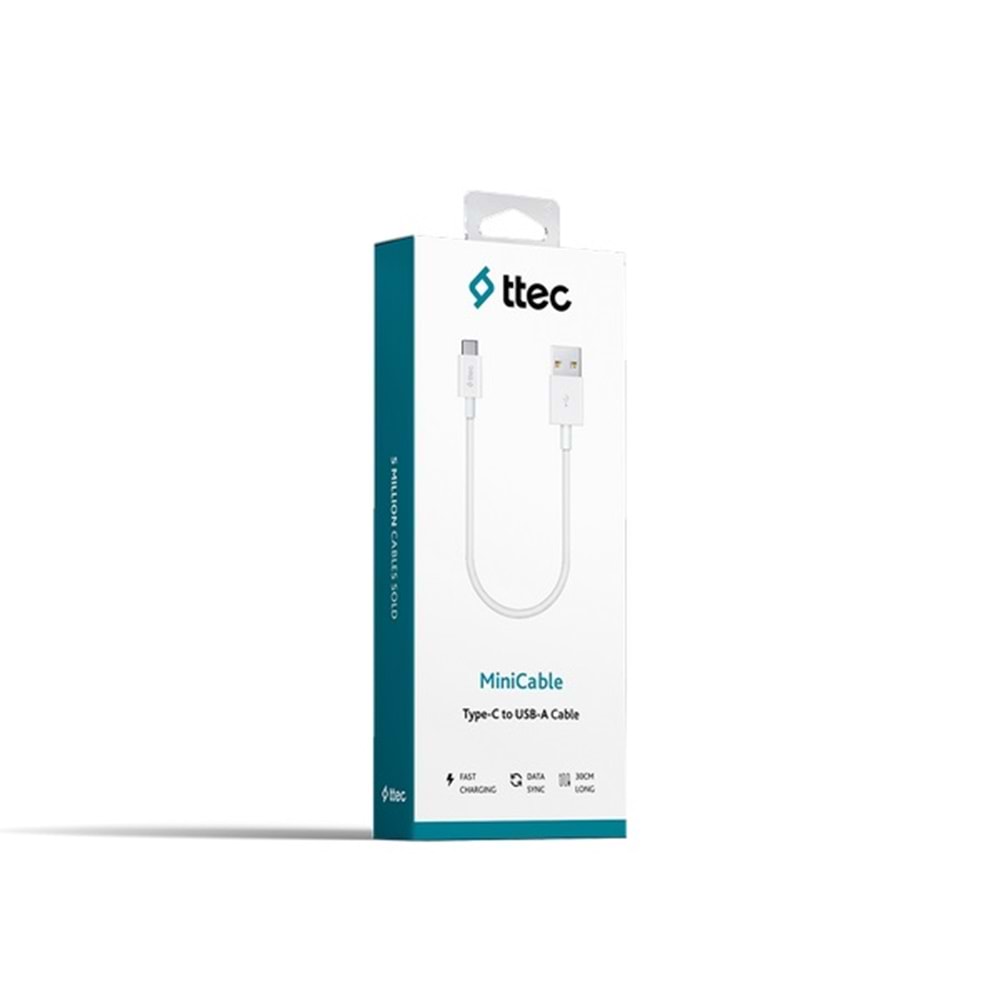 Ttec MiniCable Type-C Kablo Beyaz 30cm - 2DK7519B