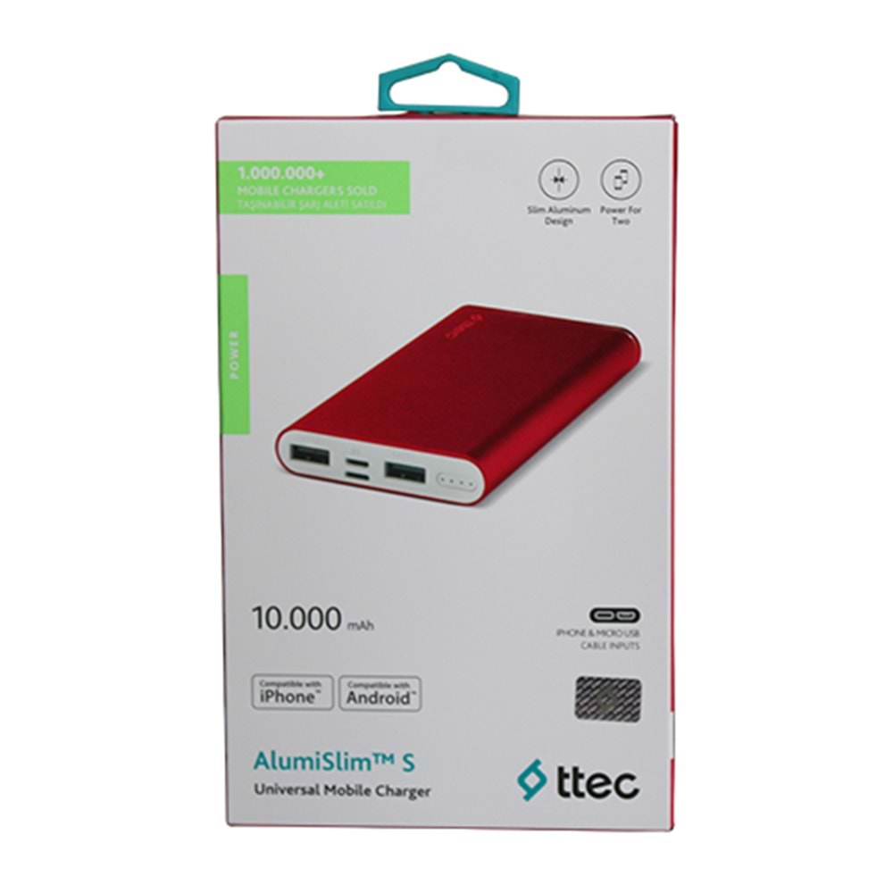 TTEC AlumiSlim S Harici Powerbank Şarj Cihazı 10000mAh Kırmızı - 2BB150K