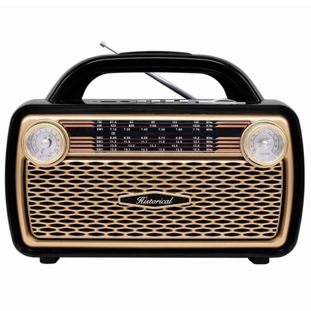 Simex Historical FM Radyo ve Bluetooth Hoparlör Gold