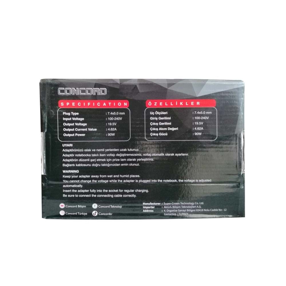 PdaTeknoloji Concord 19.5V Dell Notebook Şarj Adaptörü C-1503 - Siyah